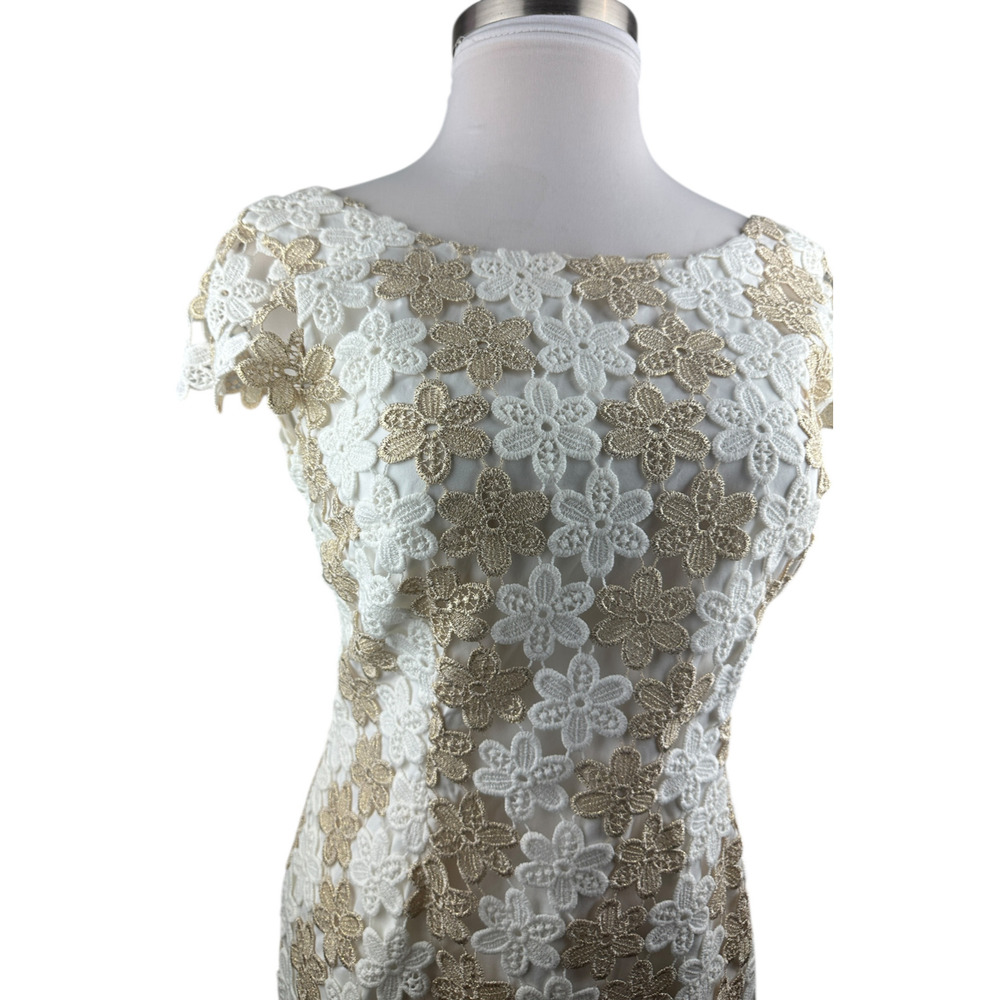 Lilly Pulitzer White Gold Floral Barbara Dress Lace Crochet Shift Womens Size 10 - Picture 6 of 16
